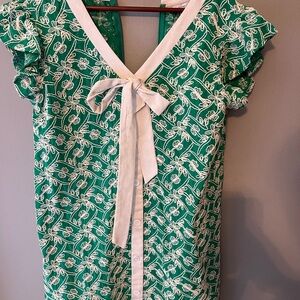 Green Floral Tie-Neck Women’s Dress